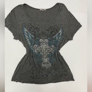 Warehouse One - grunge rhinestone y2k tee - size XL